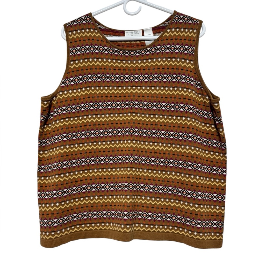 Vtg Fairisle Ski Lodge Sweater Vest Size 2 Petite 100% Cotton Oversized Cabin